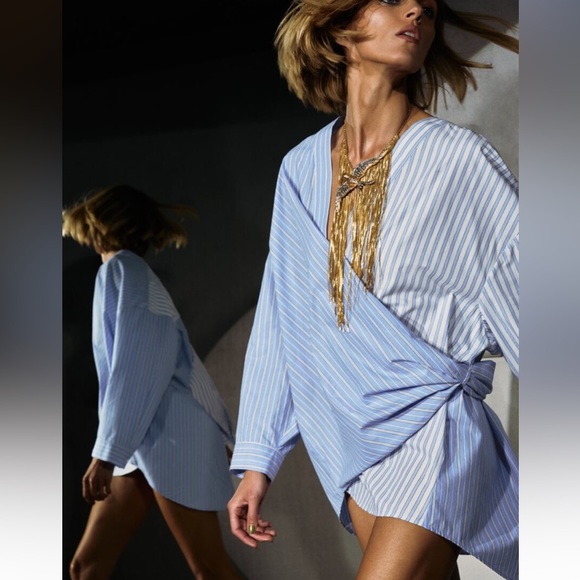 NWT Zara Poplin Wrap Shirt - Picture 1 of 11